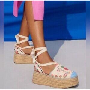 Farm Rio Size 11 Paradise Bead Embellish Espadrille Platform $260 NEW NWT